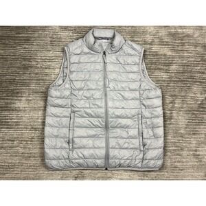 TSLA Puffer Vest Mens Medium Gray Packable Full Zip Nylon‎ Sleeveless